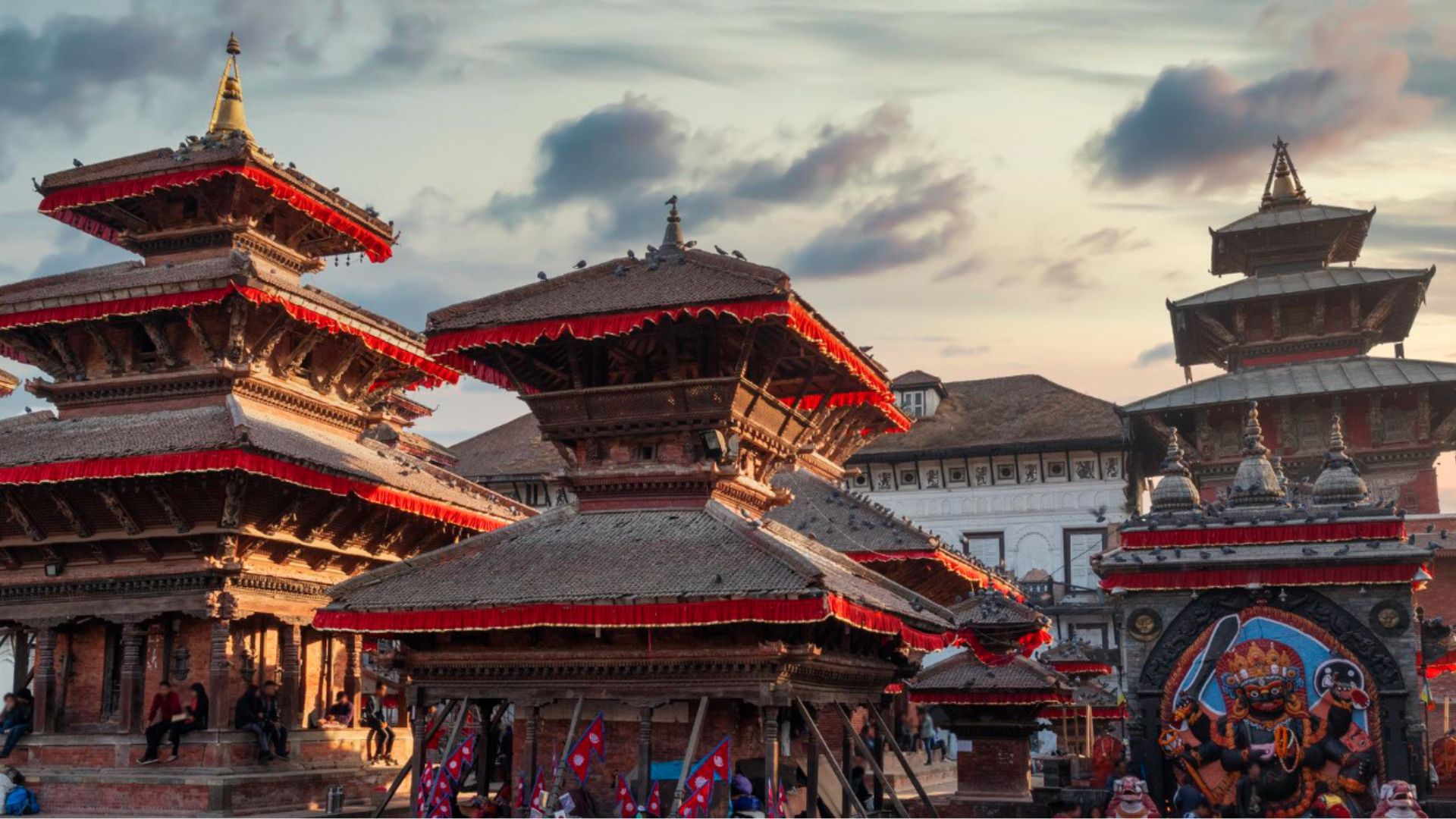 Pilgrims at a Nepalese temple courtyard